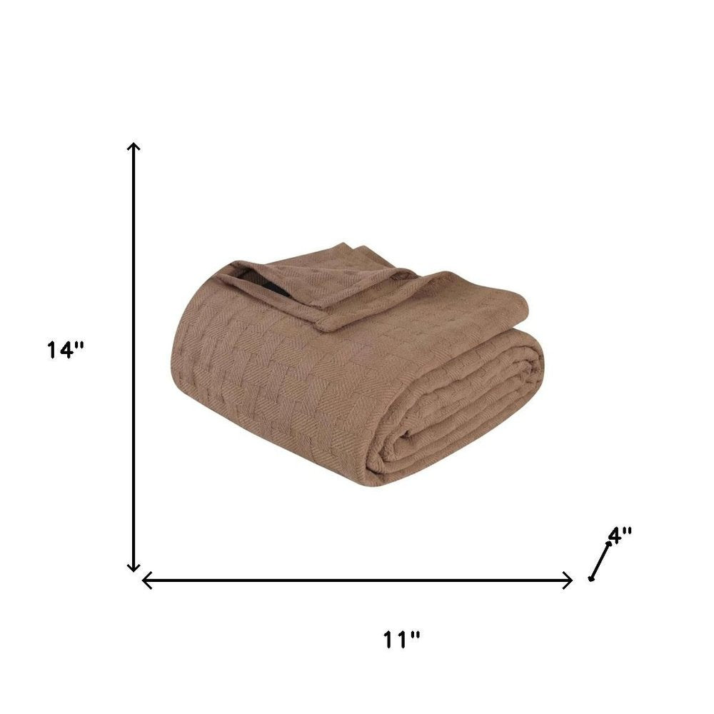 Queen Taupe Cotton Plain Weave Geometric Blanket