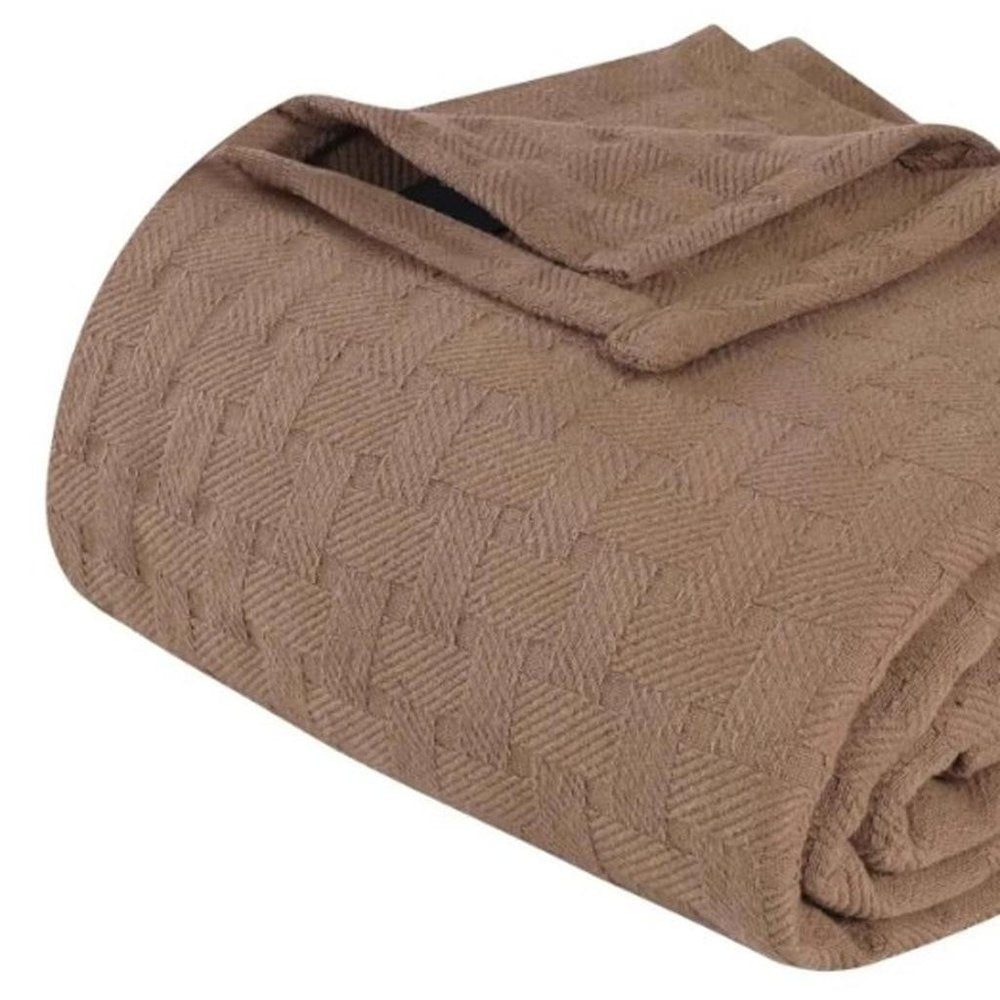 Queen Taupe Cotton Geometric Blanket