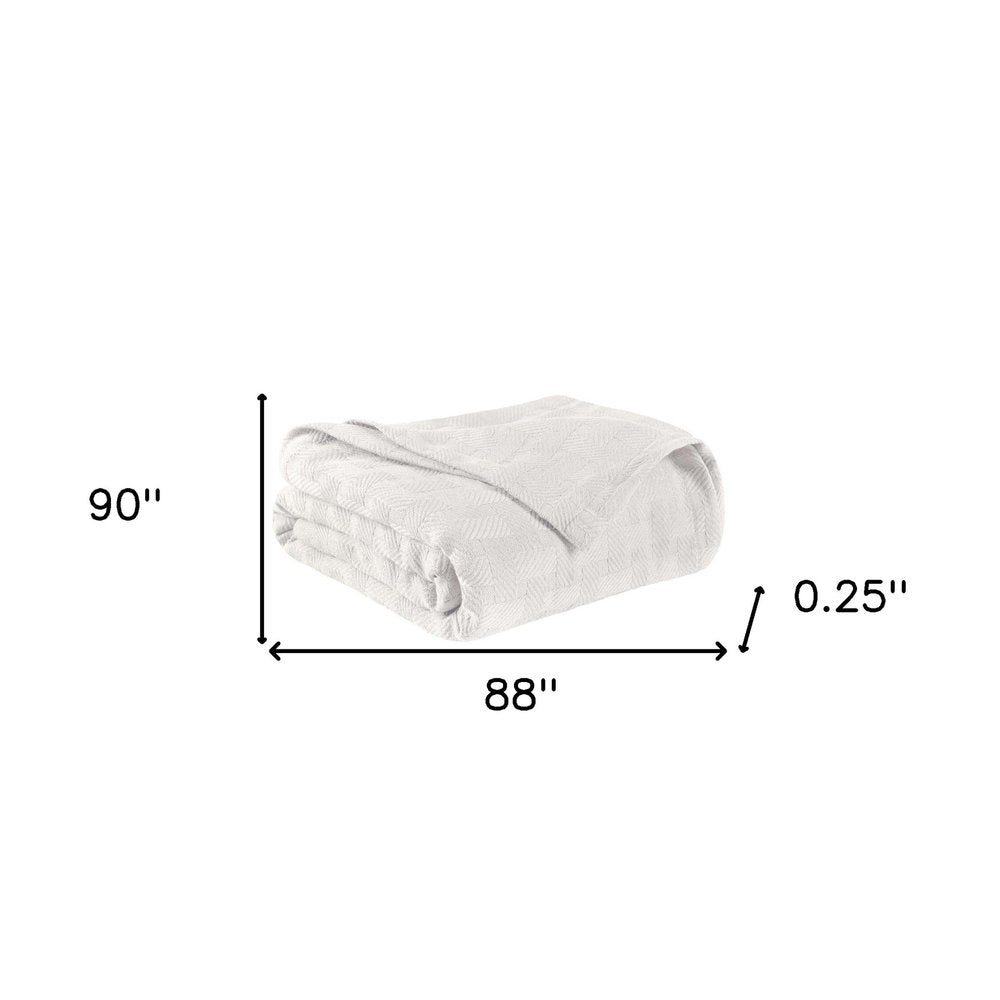 Queen White Cotton Basketweave Geometric Blanket