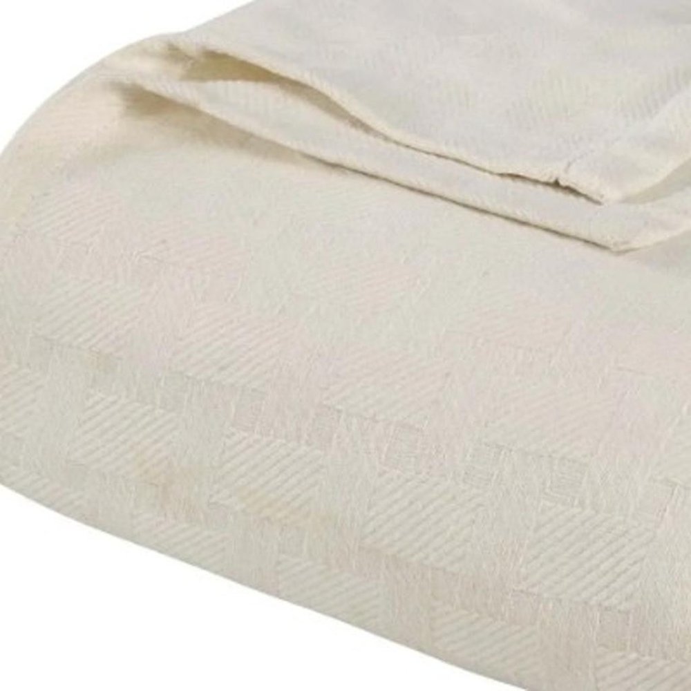 King Ivory Cotton Plain Weave Geometric Blanket