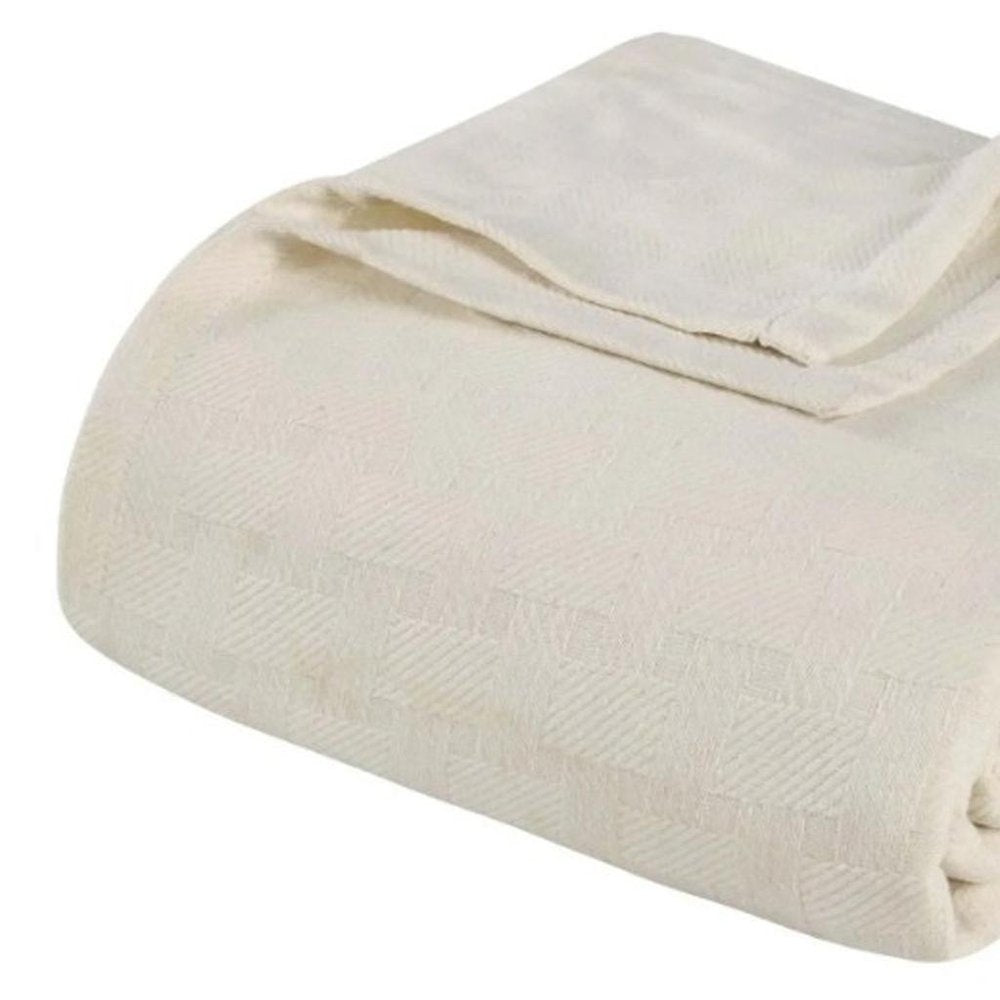 King Ivory Cotton Plain Weave Geometric Blanket