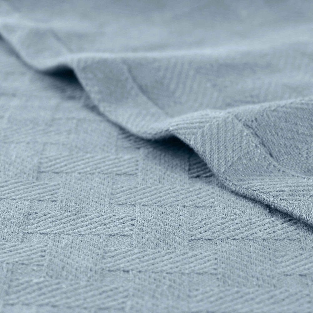 King Light Blue Cotton Basketweave Geometric Blanket