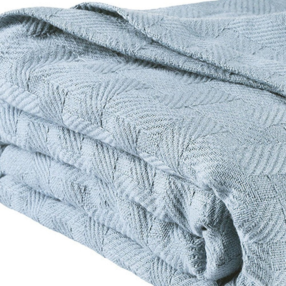 King Light Blue Cotton Basketweave Geometric Blanket