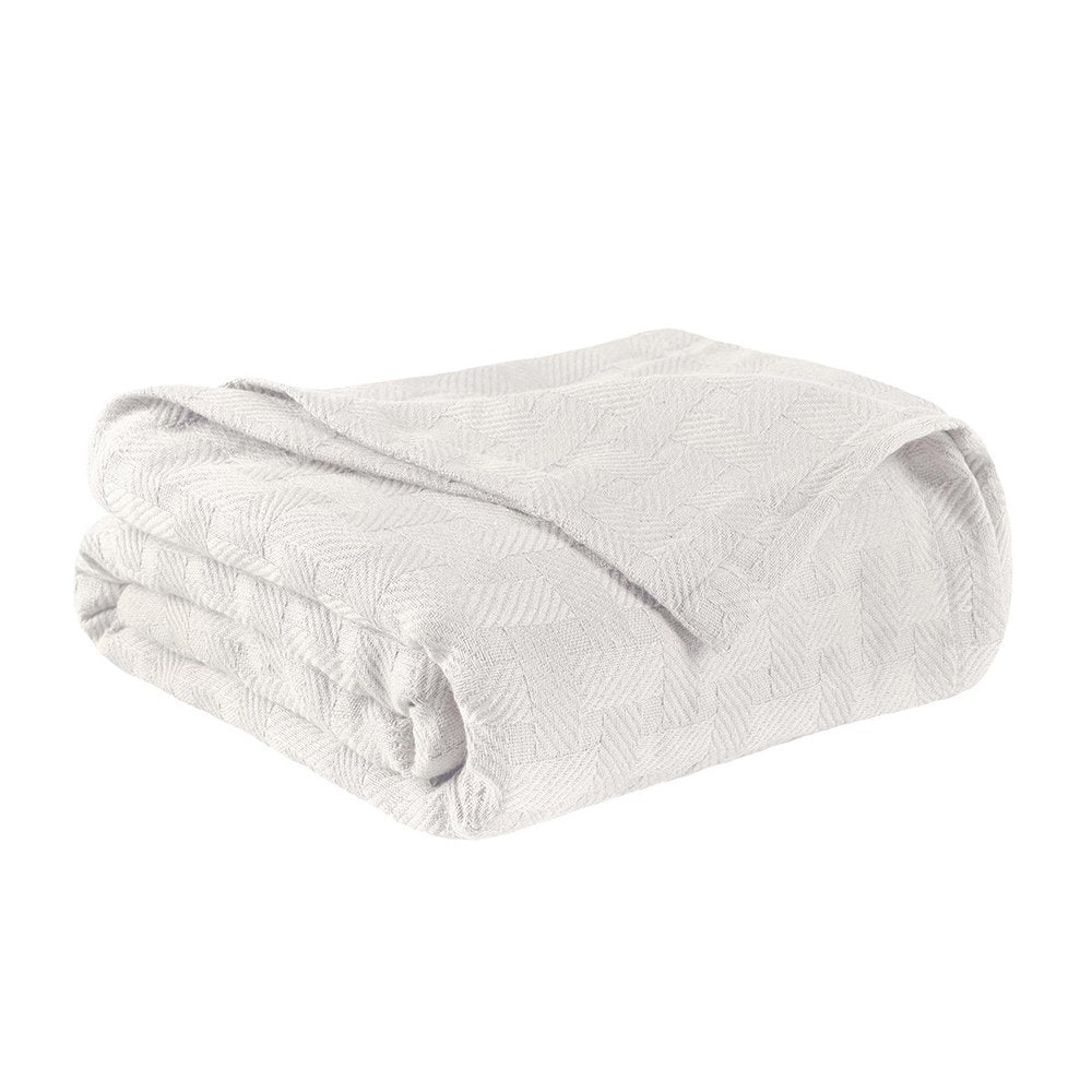 King White Cotton Basketweave Geometric Blanket