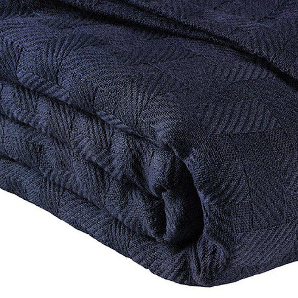 50" X 60" Blue Cotton Geometric Basketweave Throw Blanket