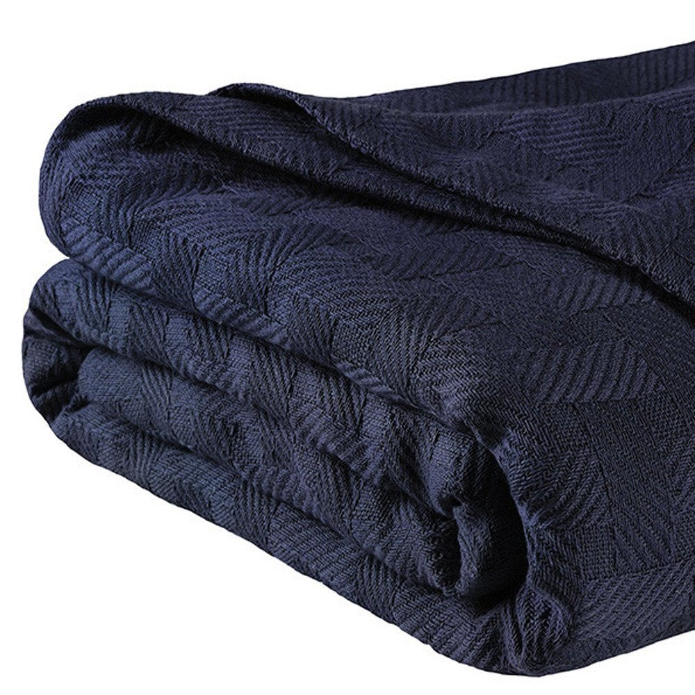 50" X 60" Blue Cotton Geometric Basketweave Throw Blanket