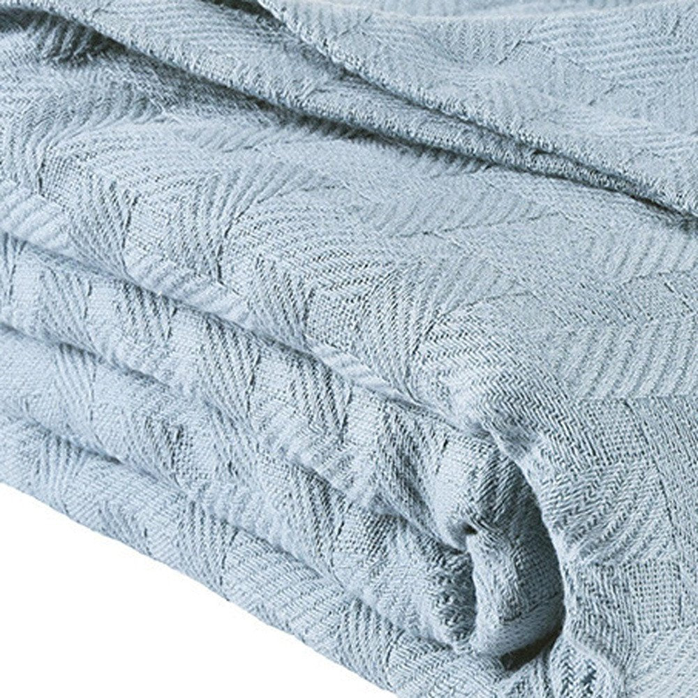 Twin Light Blue Cotton Basketweave Geometric Blanket