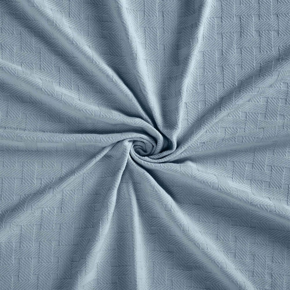 Twin Light Blue Cotton Basketweave Geometric Blanket