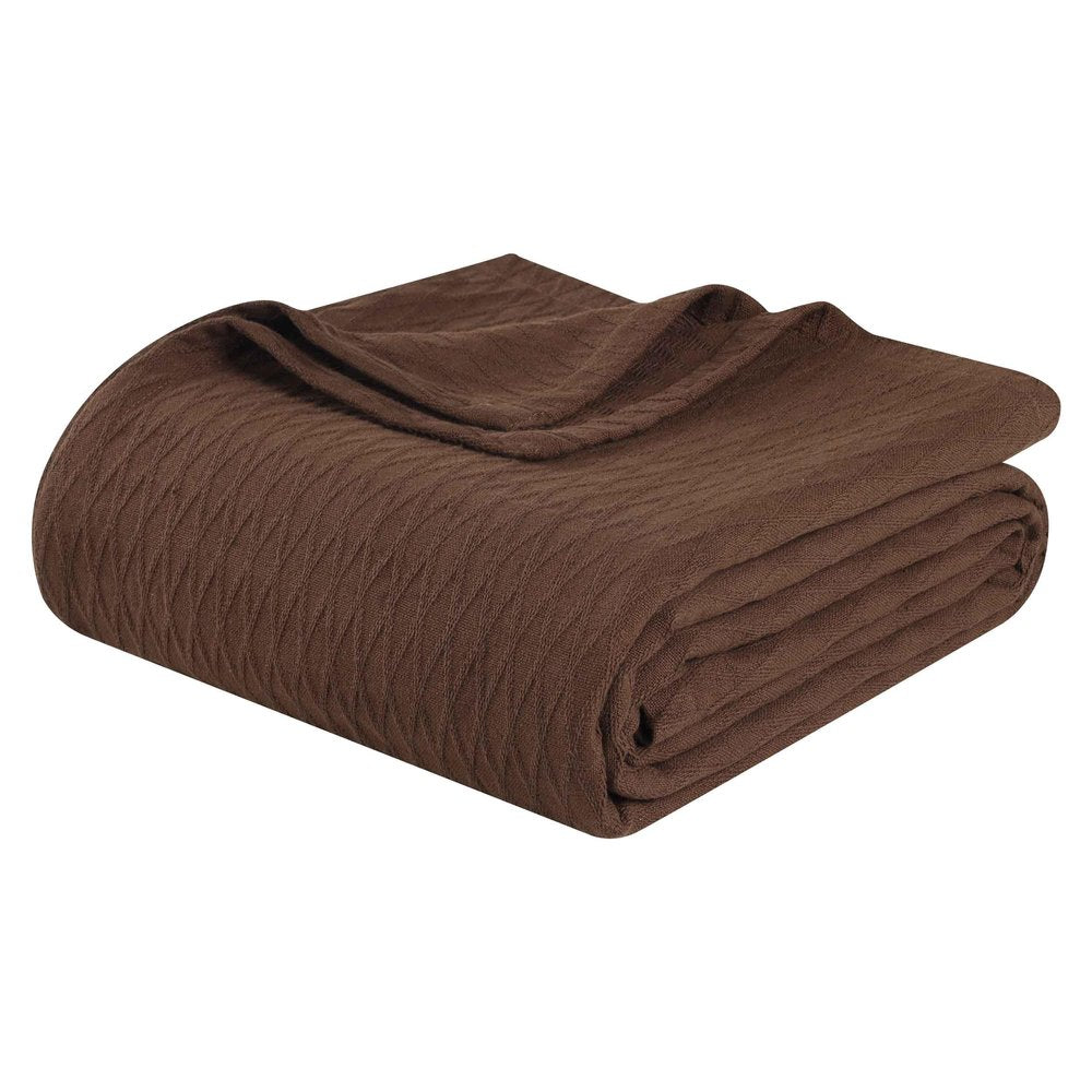 Queen Chocolate Cotton Plain Weave Geometric Blanket