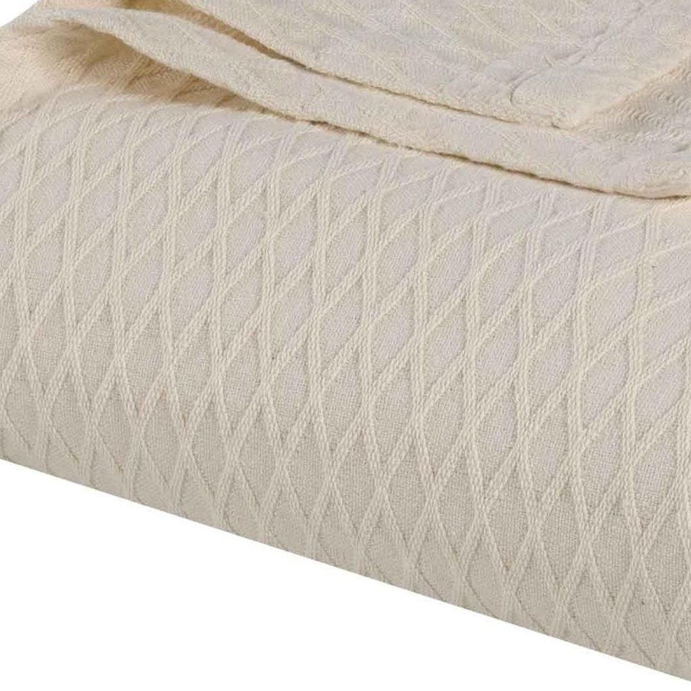 Queen Ivory Cotton Geometric Blanket