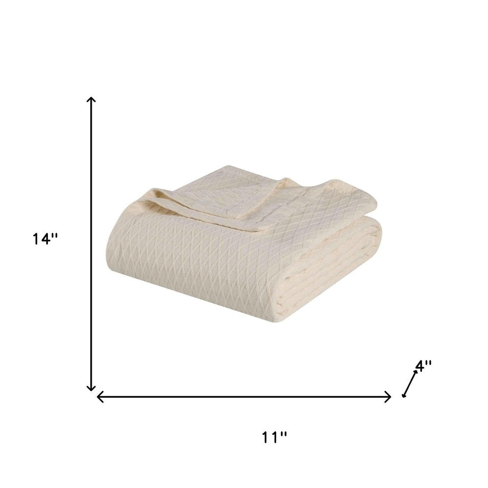 Queen Ivory Cotton Plain Weave Geometric Blanket
