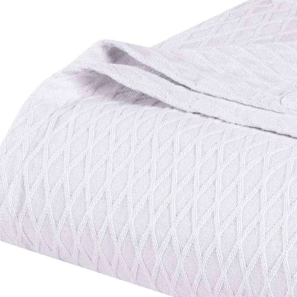 Queen White Cotton Geometric Blanket