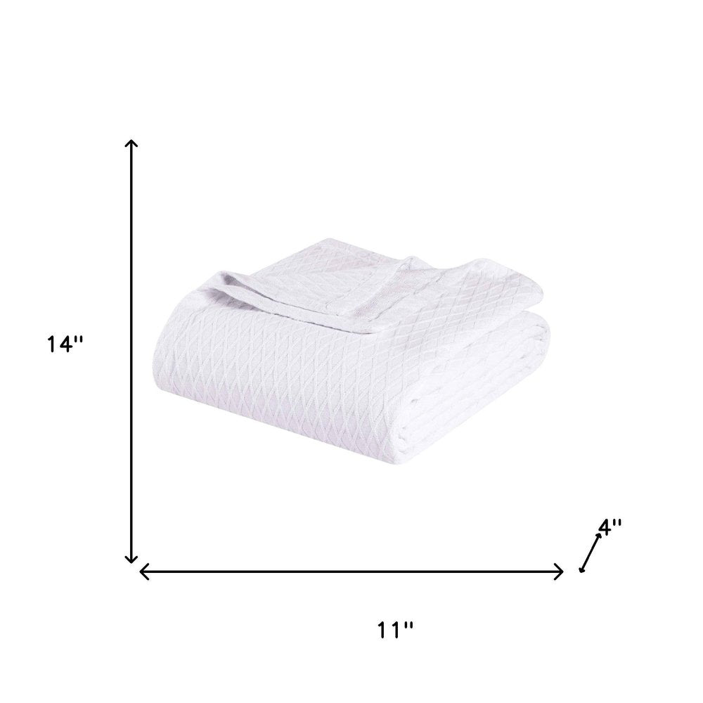 Queen White Cotton Plain Weave Geometric Blanket