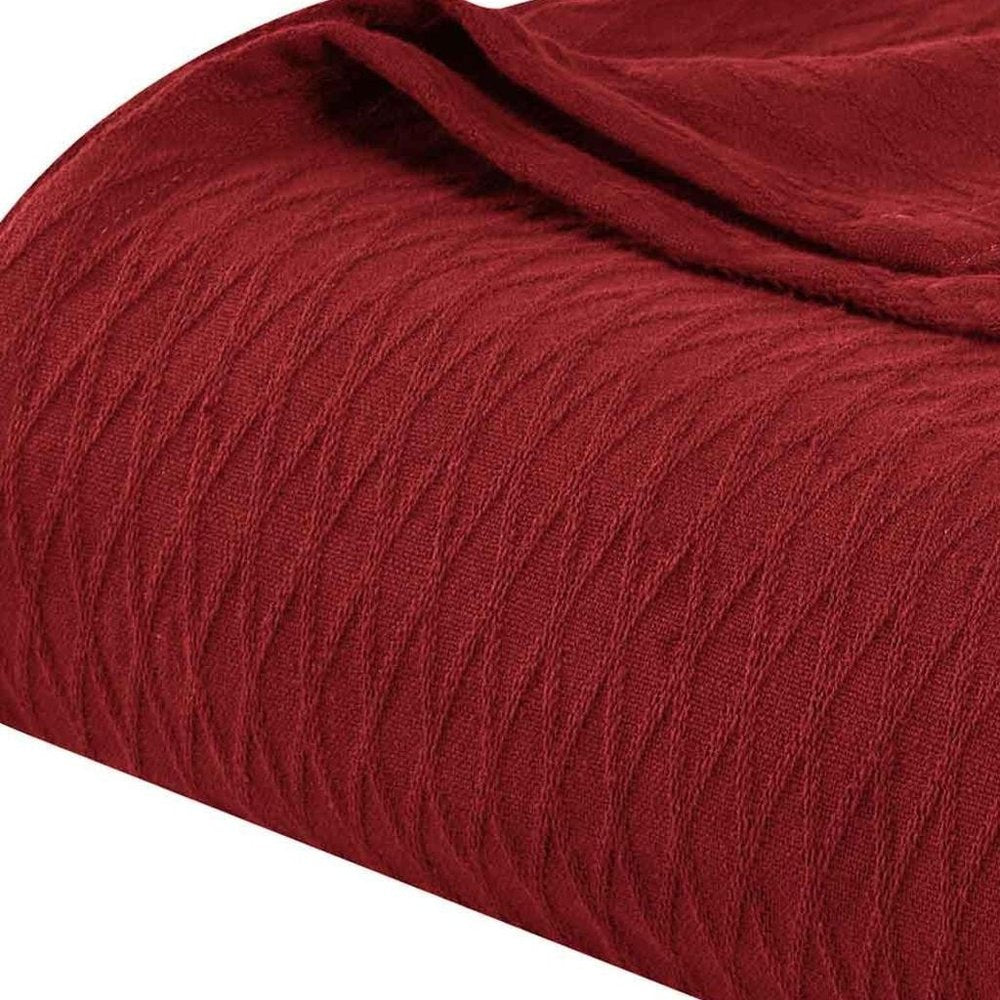 King Burgundy Cotton Geometric Blanket