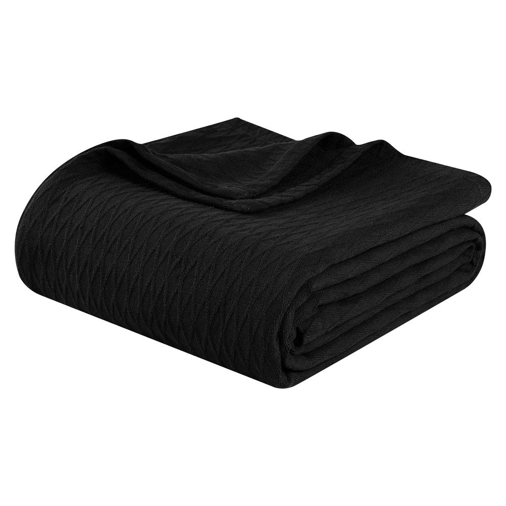 King Black Cotton Plain Weave Geometric Blanket