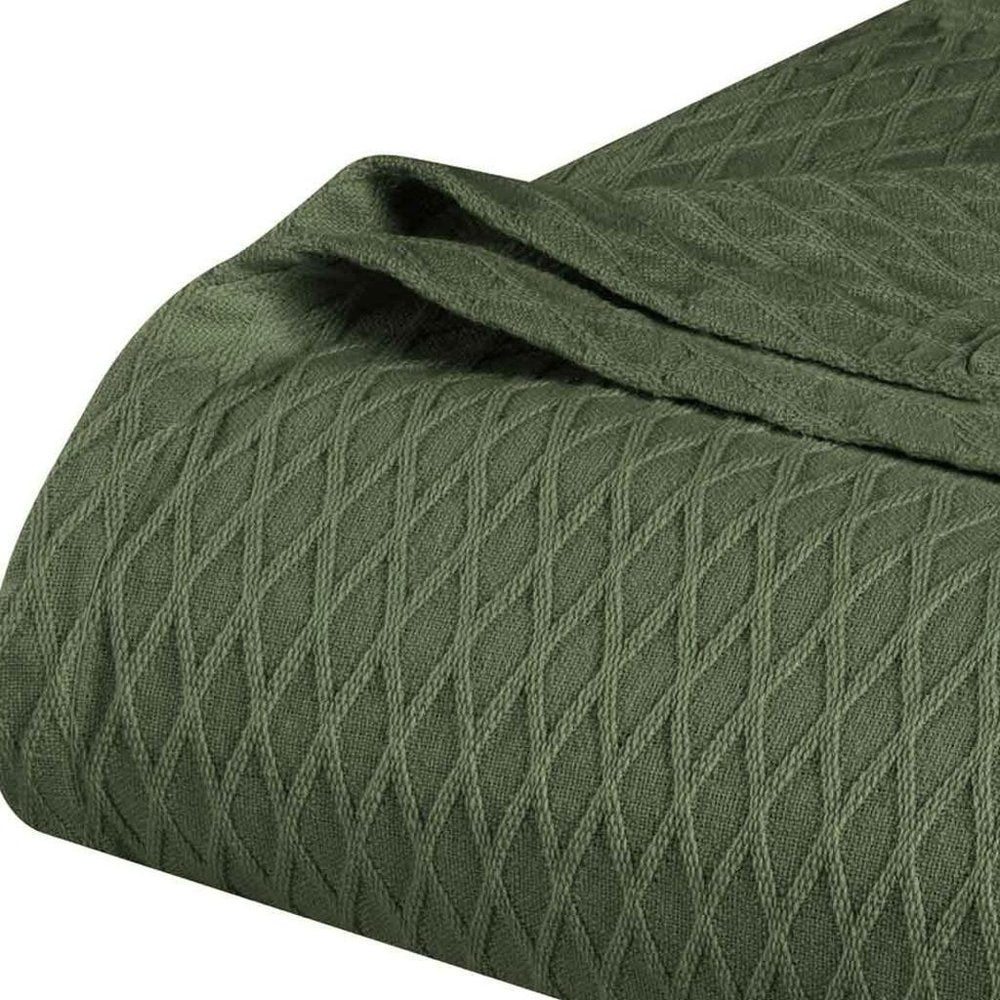 King Forest Green Cotton Geometric Blanket