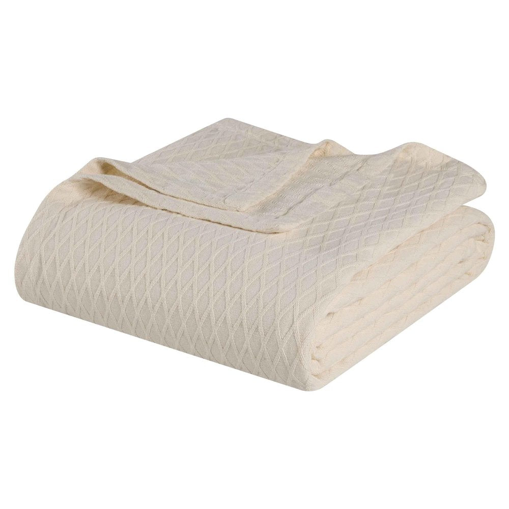 King Ivory Cotton Plain Weave Geometric Blanket