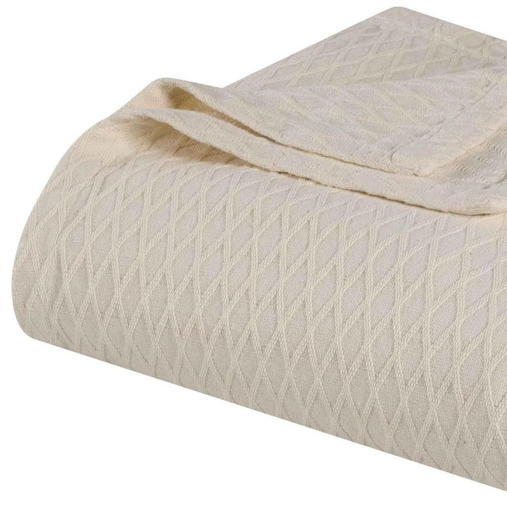 King Ivory Cotton Plain Weave Geometric Blanket
