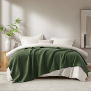 Waffle Weave - King Cotton Blanket - Olive Green