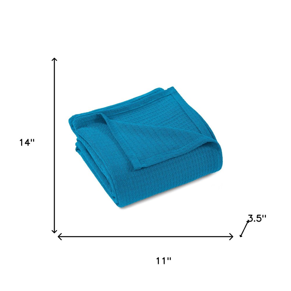 Queen Azure Cotton Waffle Weave Blanket