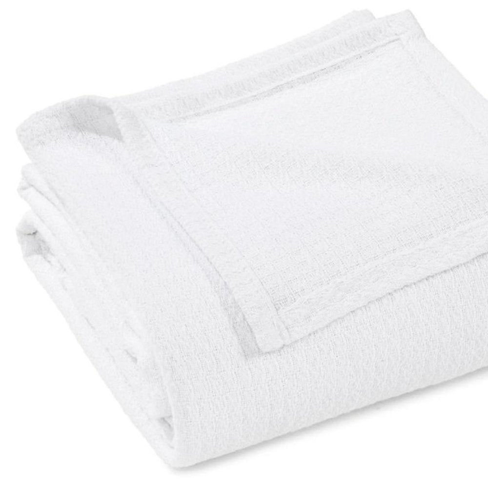 Queen White Cotton Waffle Weave Blanket