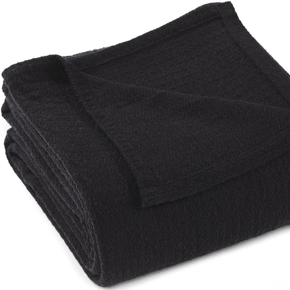 King Black Cotton Waffle Weave Blanket