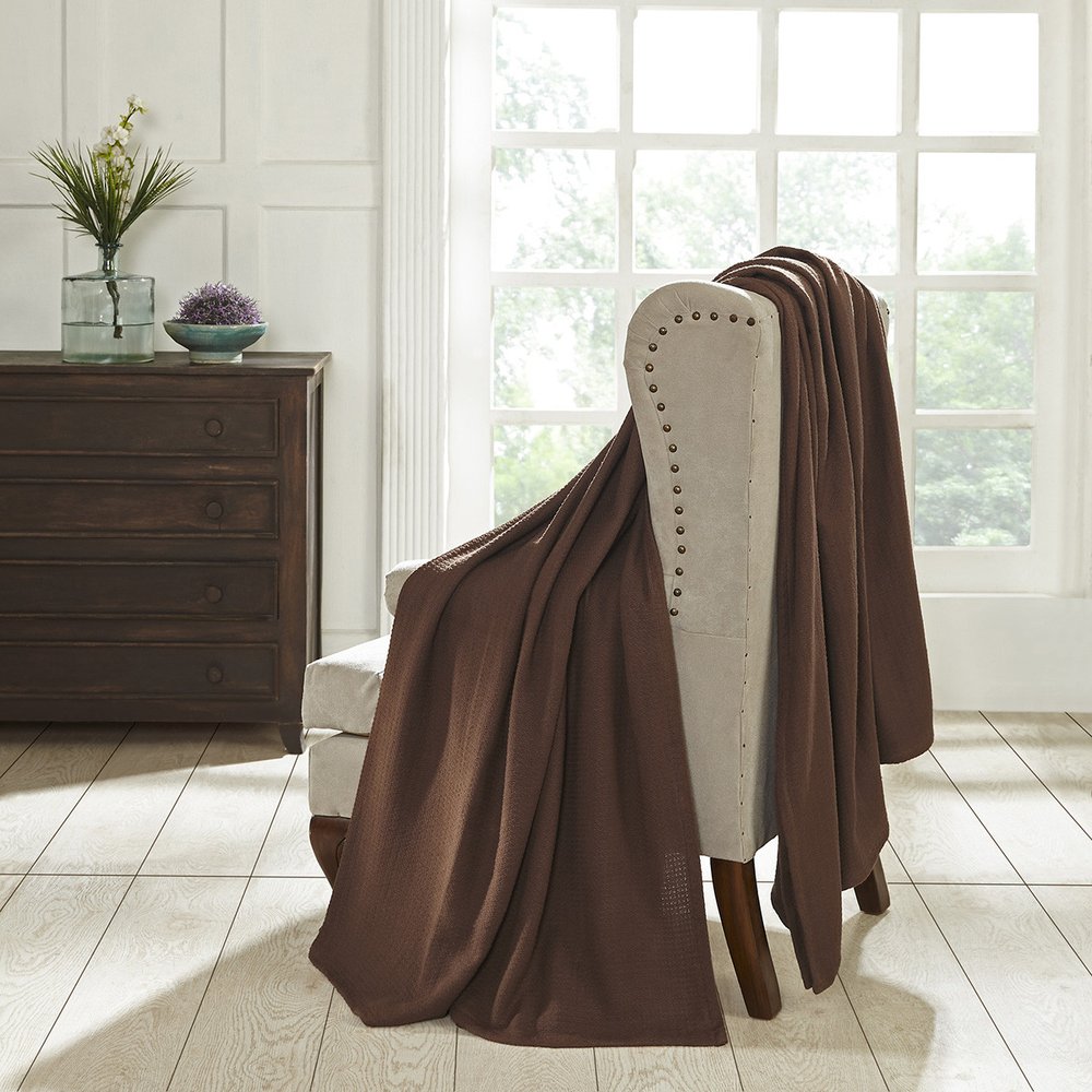 King Chocolate Cotton Waffle Weave Blanket