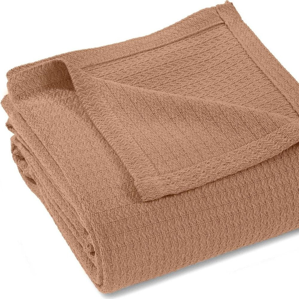 King Camel Cotton Waffle Weave Blanket