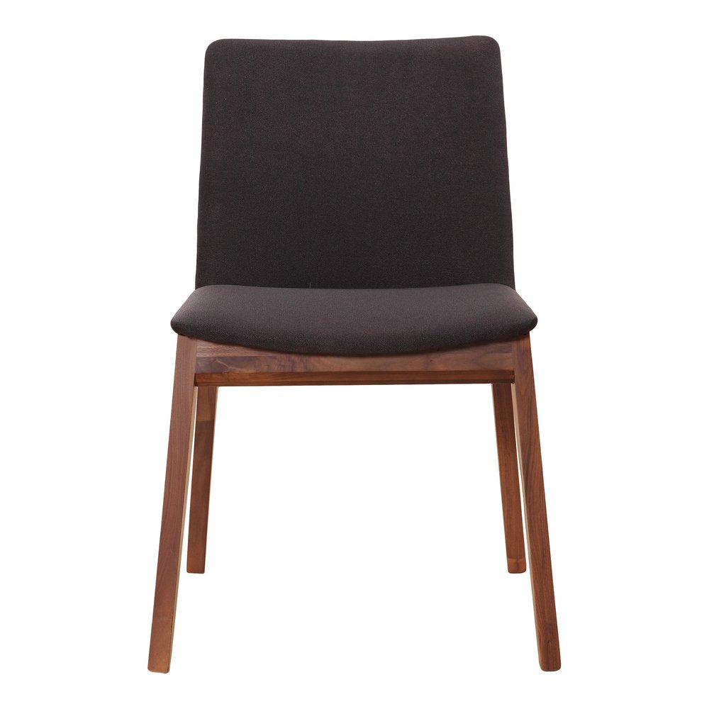 Set of Two Black and Walnut Upholstery Dining Side Chairs
