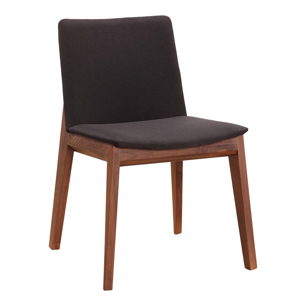 Set of Two Black and Walnut Upholstery Dining Side Chairs