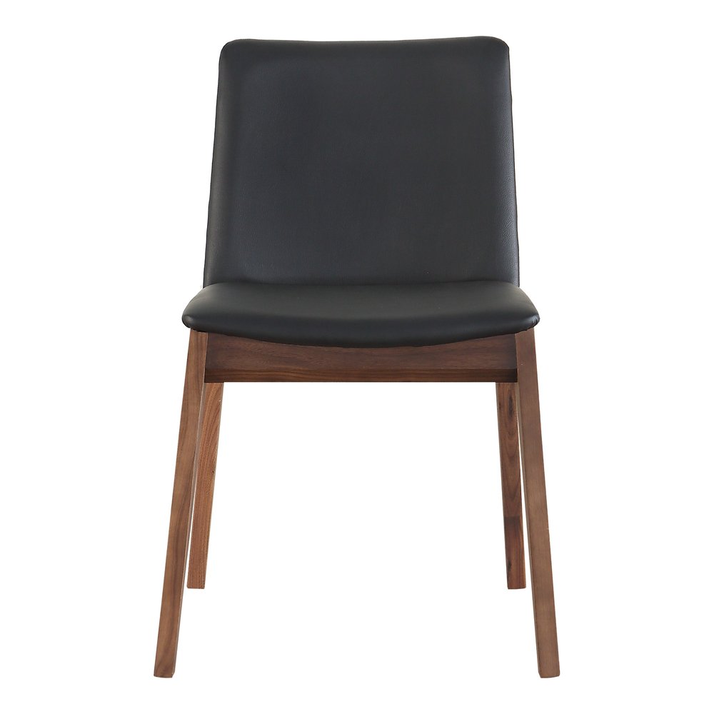 Set of Two Black and Walnut Upholstery Dining Side Chairs