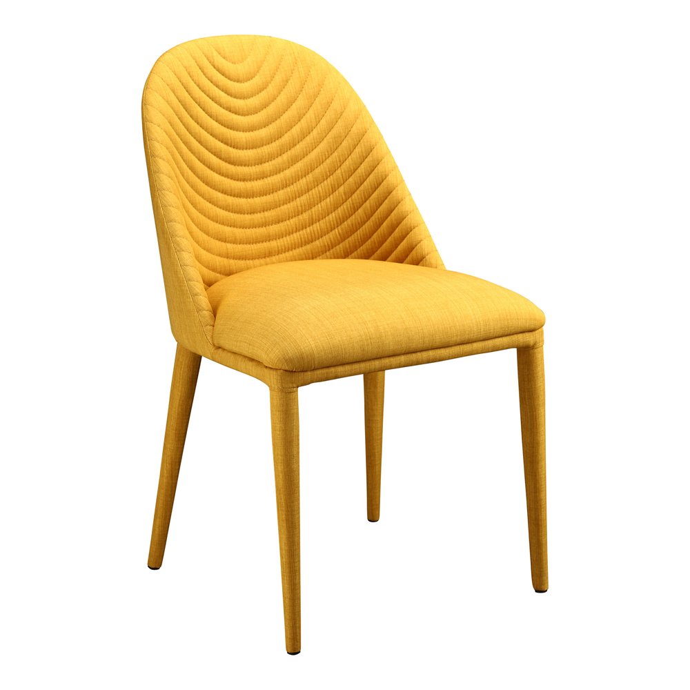 Set of Two Yellow Fabric Dining Side Chairs