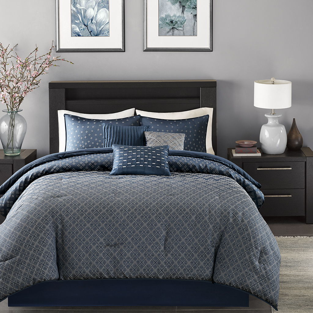 Biloxi - Queen Piece Comforter (Set of 7) - Navy