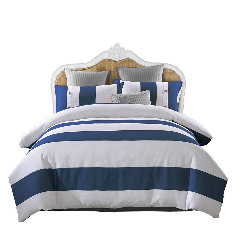 Blue And White Queen Cotton Washable Duvet Cover Set