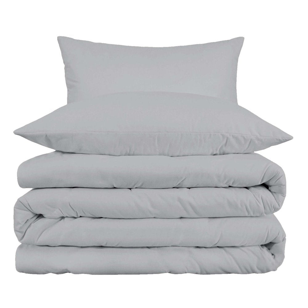 Light Gray Queen Cotton Blend Washable Duvet Cover Set