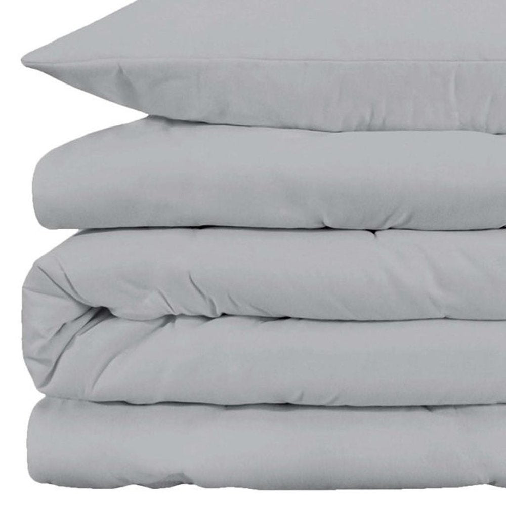 Light Gray Queen Cotton Blend Washable Duvet Cover Set