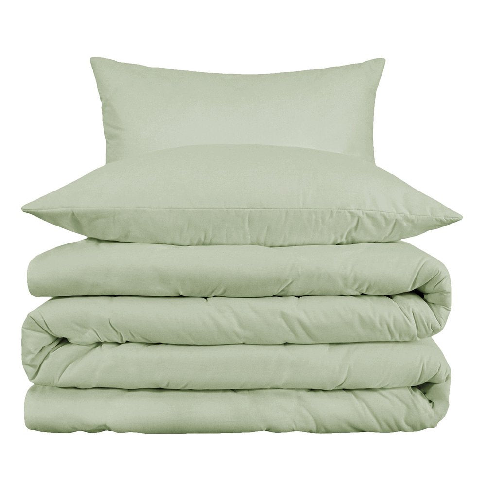 Green King Cotton Blend Washable Duvet Cover Set With Two Shams