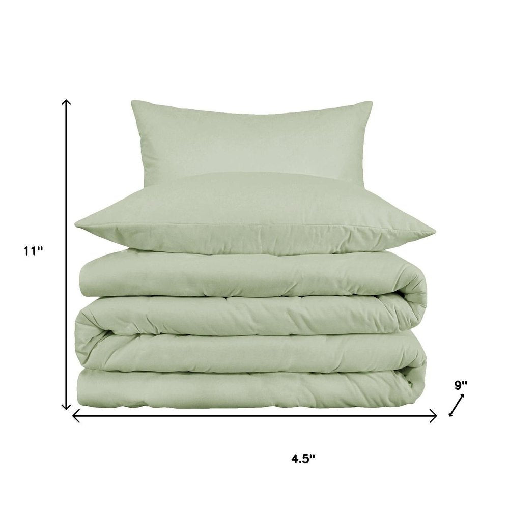 Green King Cotton Blend Washable Duvet Cover Set With Two Shams