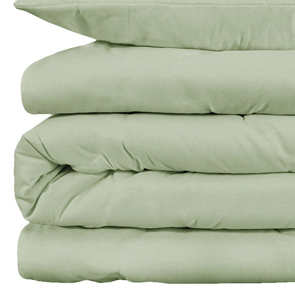 Green King Cotton Blend Washable Duvet Cover Set With Two Shams