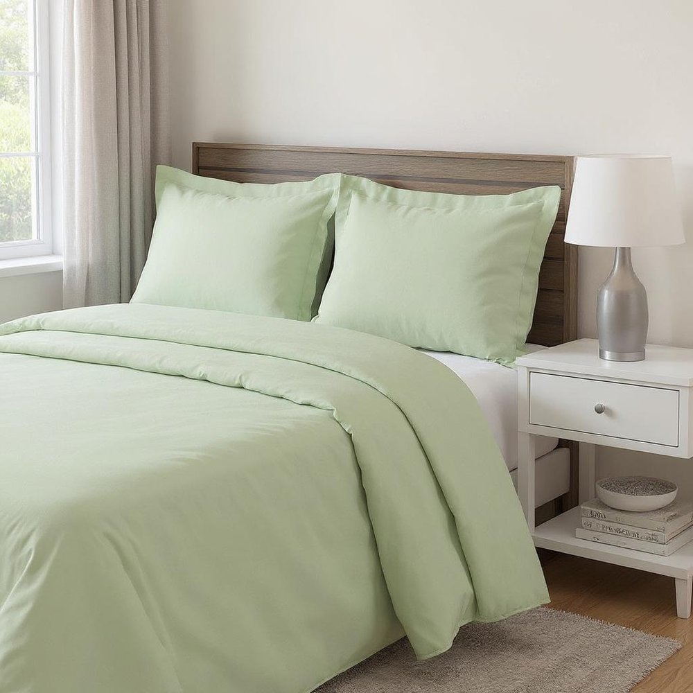 Green King Cotton Blend Washable Duvet Cover Set With Two Shams