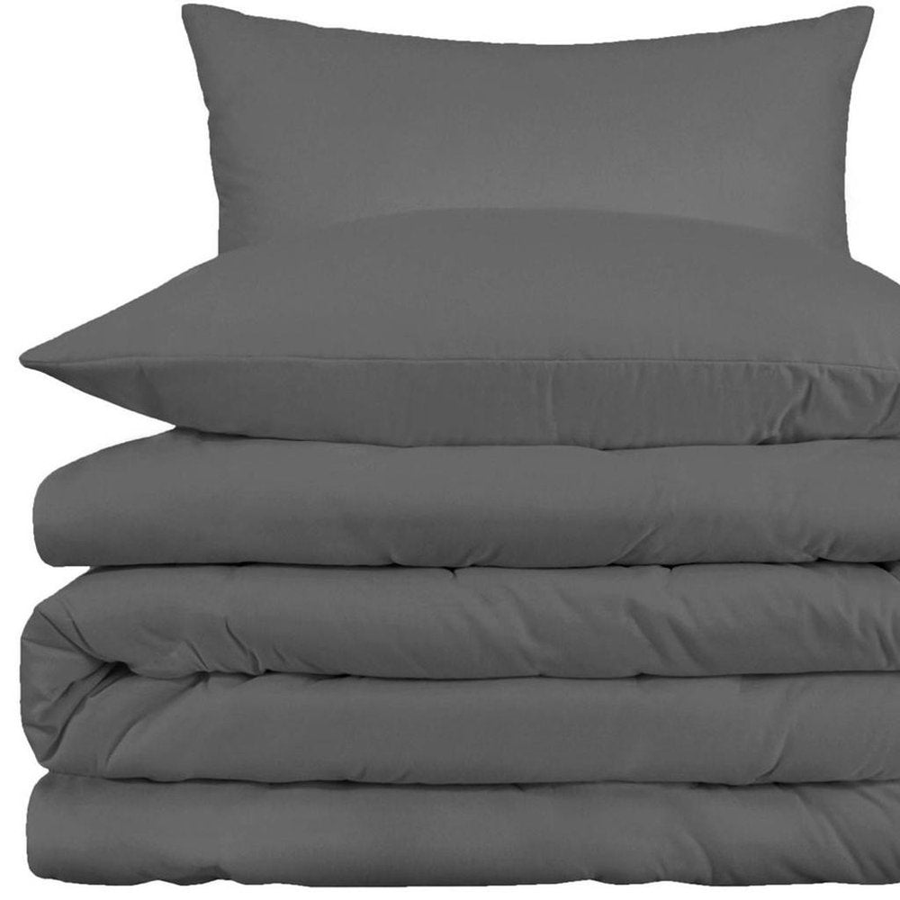 Gray Queen Cotton Blend Washable Duvet Cover Set
