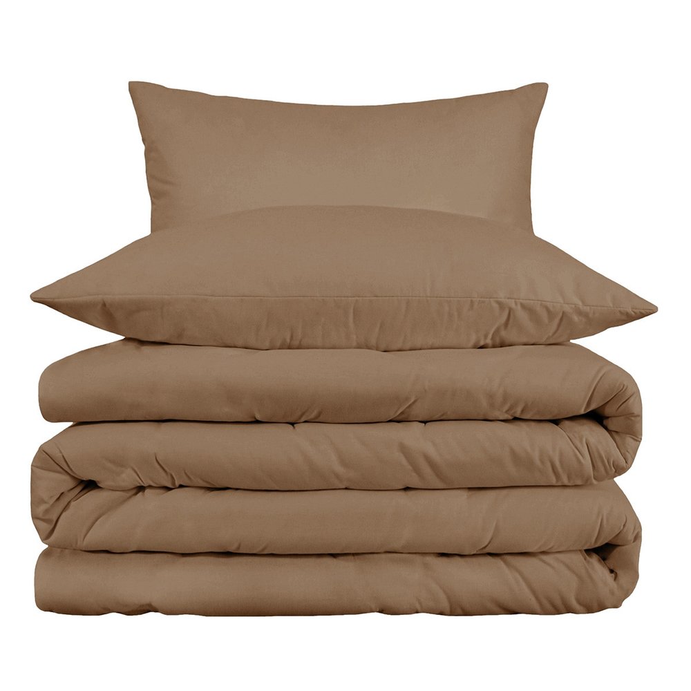 Taupe Queen Cotton Washable Duvet Cover Set With Two Shams