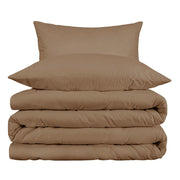 Taupe Queen Cotton Washable Duvet Cover Set With Two Shams