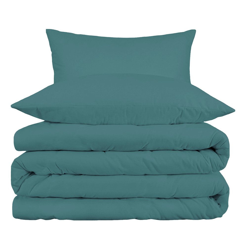 Sea Green King Cotton Blend Washable Duvet Cover Set With Two Shams