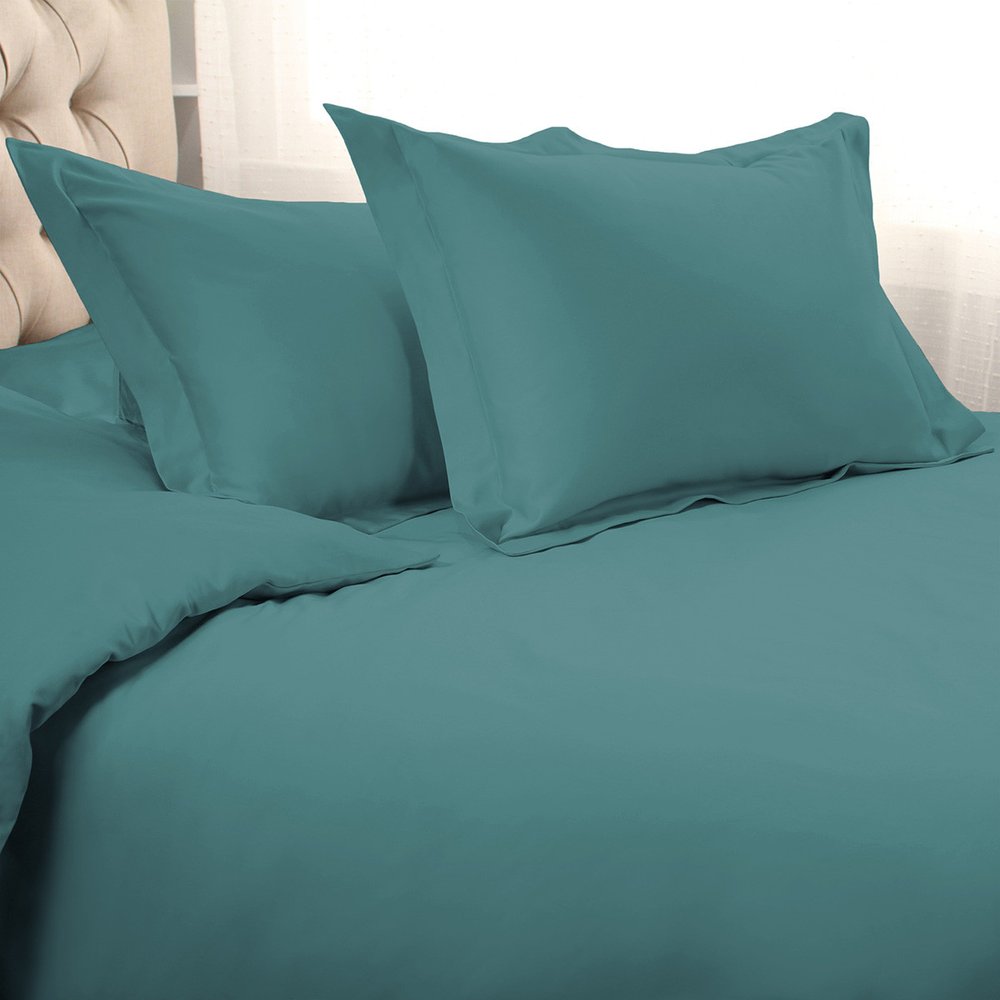 Sea Green King Cotton Blend Washable Duvet Cover Set With Two Shams