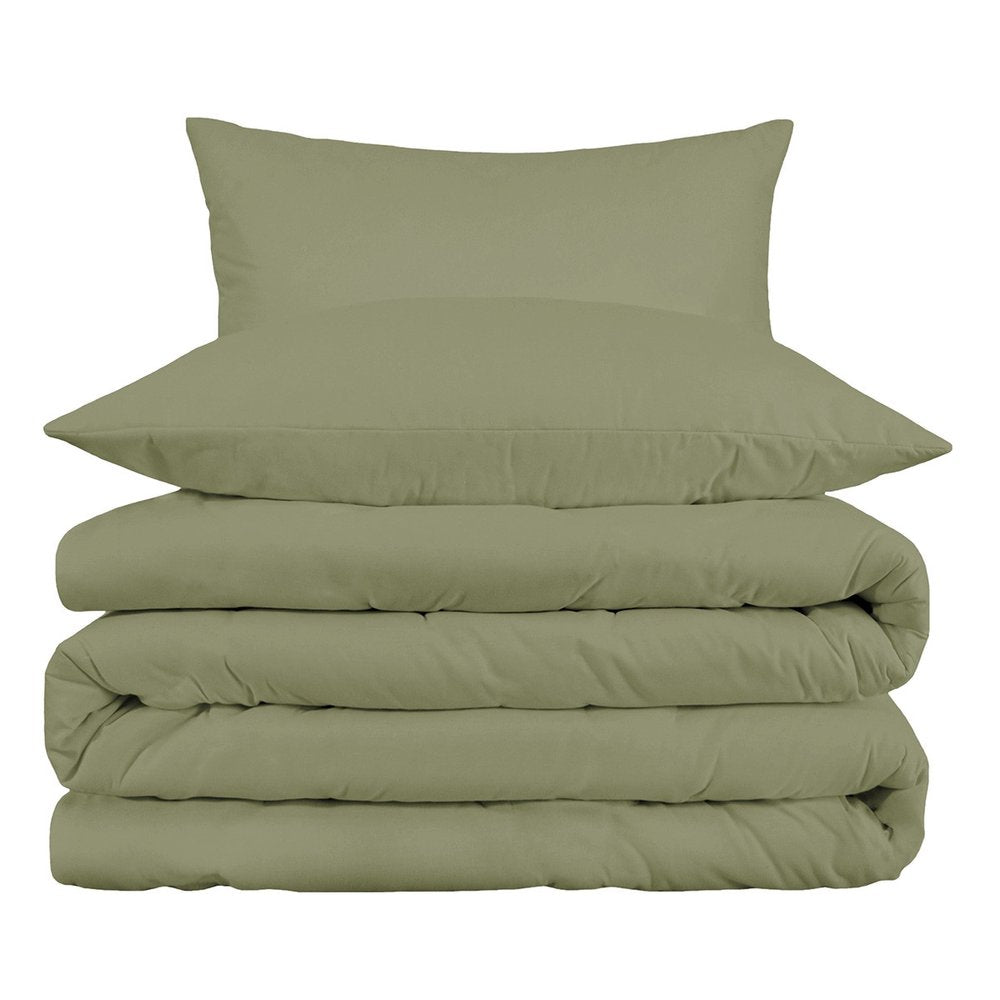 Sage King Cotton Washable Duvet Cover Set With Two Shams
