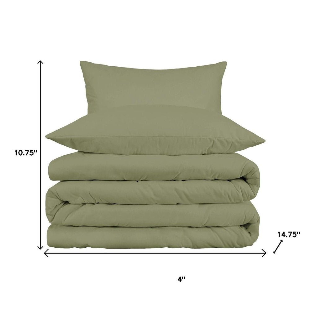 Sage King Cotton Washable Duvet Cover Set With Two Shams