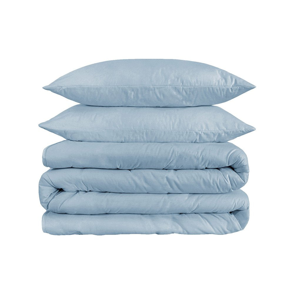 Light Blue Queen Cotton Washable Duvet Cover Set With Two Shams