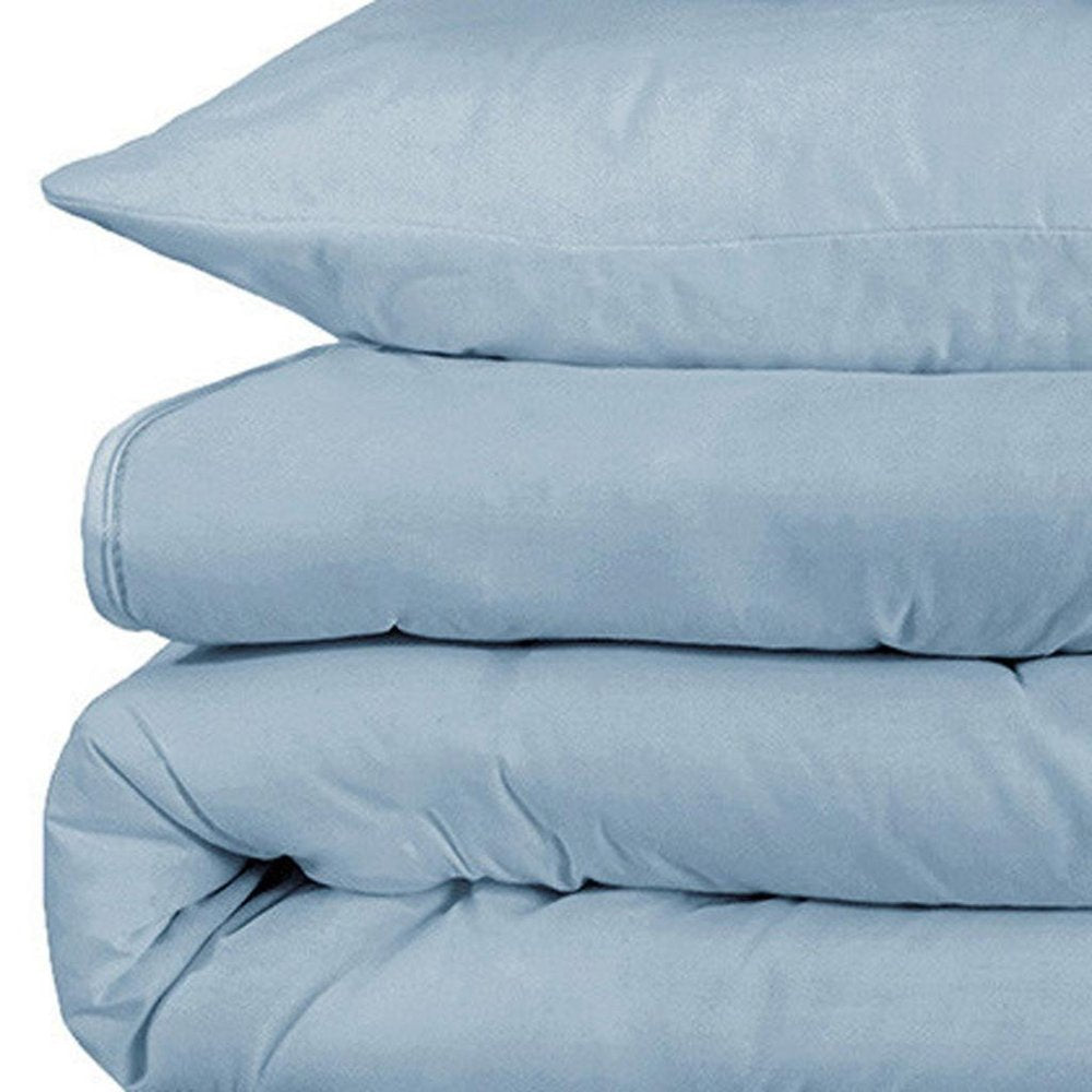 Light Blue Queen Cotton Washable Duvet Cover Set With Two Shams