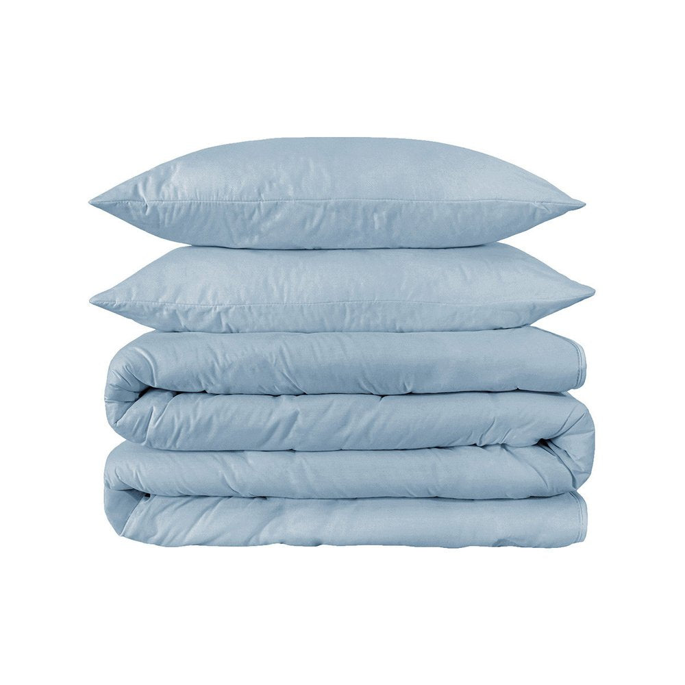 Light Blue Queen Cotton Washable Duvet Cover Set With Two Shams